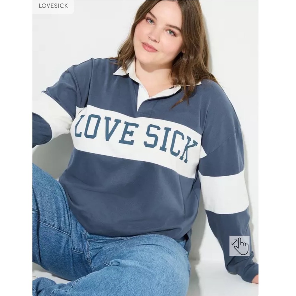 Torrid 00 Blue Polo Women Lovesick Oversized Cotton Jersey Long Sleeve M/L Sz 10